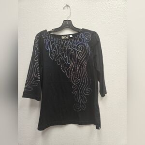 Bob Mackie Black Top | Wearable Art Iridescent Sequin Design